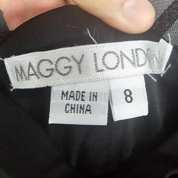 Maggy London Black Sheer Mesh Pleated Cocktail Dress Party Bodycon 8 - Picture 10 of 12